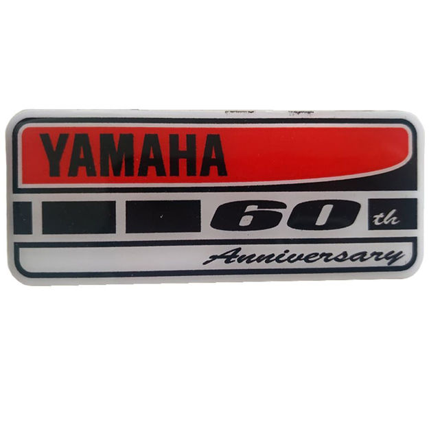 Imagen de Calcomania Aniversary Yamaha 60 Años Hidrogel  Yamaha Dte Calimatic Trail Rx100 Rx115 Rx125 Rx135 Rs100 Dtk Xtz Yb125 5VL 8,5x3,5cm