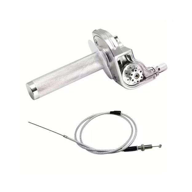 Imagen de Acelerador 1/4 Universal Rosca 10mm Tapa Transparente Aluminio Natural Yamaha DTk Dte Calimatic Rx100 Rx115 Rx125 Rx135 Suzuki Ts125 Ts185 Ax100 Dr200 Honda Tornado Xr250 Ktm